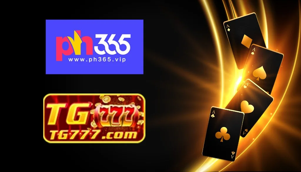 PH365 and TG777 logos on a dark casino background with glowing gold aces and light streaks